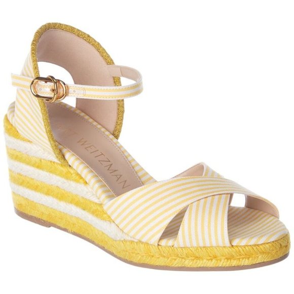 NEW -- STUART WEITZMAN Mirela Stripe Canvas Heels Espadrille -- Sunflower. - Picture 2 of 5